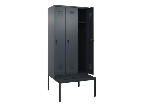 locker met bank,HxBxD 2120x900x815mm,3vak,vak B 300mm,draaigrendel