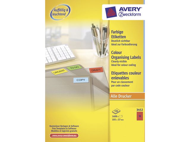 oog versneller Alsjeblieft kijk etiket Avery ILK 105x37mm 100 vel 16 etiketten per vel rood |  AveryEtiketten.be
