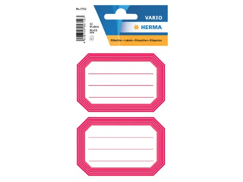 Boek Etiket Herma 5712 82x55mm Rode rand gelinieerd 12 stuks