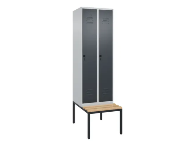 locker met bank,HxBxD 2120x600x815mm,2vak,vak B 300mm,draaigrendel