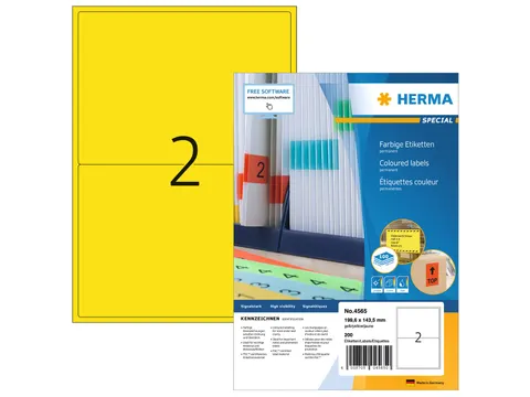 HERMA 4565 Gekleurde etiketten A4 199,6x143,5mm Geel 200 stuks