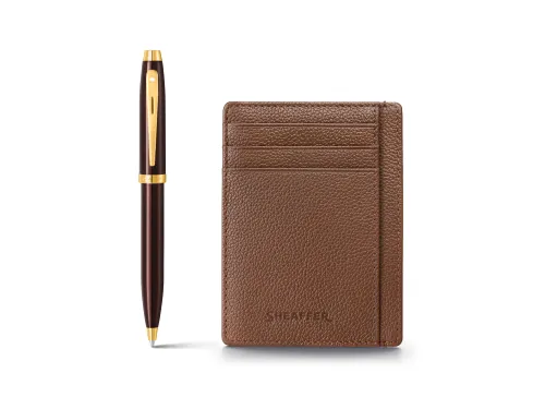 Balpen giftset Sheaffer 100 9370 glossy brown gold tone met creditcard