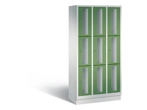 Lockerkast 1800x900x500mm 3x3 vakken Cilinderslot, Sokkel, RAL6011