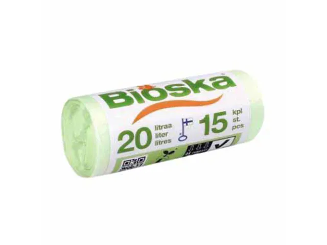 Sac poubelle Bioska amidon 20L 42x50cm vert rouleau de 15 sacs