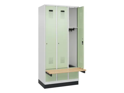 locker met bank,HxBxD 1950x900x815mm,3vak,vak B 300mm,cilinderslot