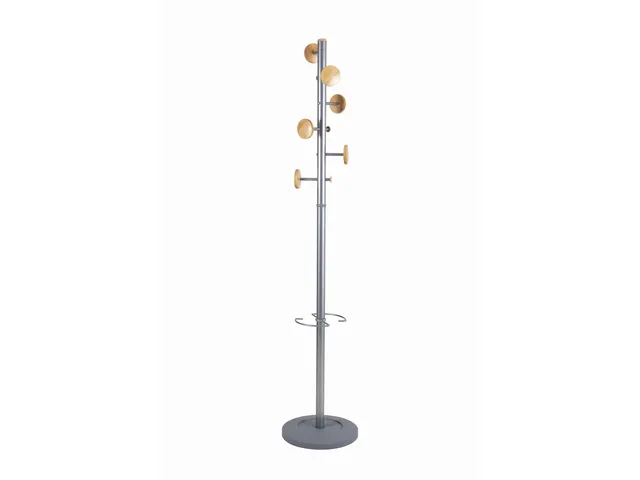 Music designkapstok aluminium met 9 houten haken met paraplurek 175cm