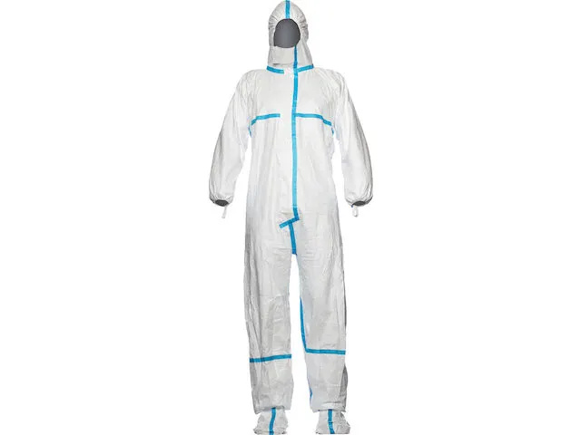 Overall Tyvek 600 Plus wit, blauw gestreept Maat M