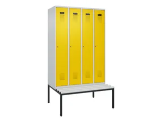 locker met bank,HxBxD 2120x1200x815mm,4vak,vak B 300mm,cilinderslot - 2