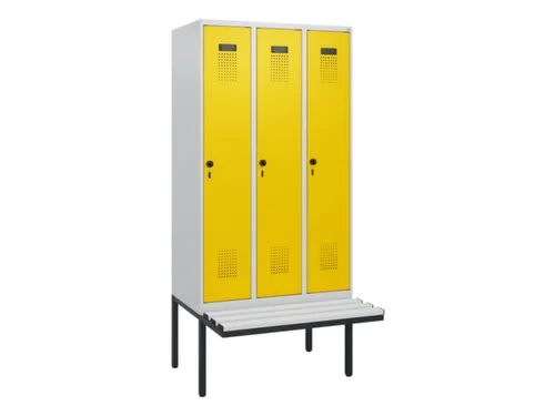 locker met bank,HxBxD 1950x900x815mm,3vak,vak B 300mm,draaigrendel