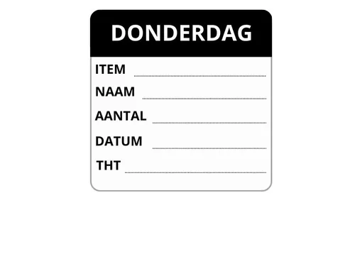 LabelLORD PL Dagetiket Donderdag 50x50mm Zwart Flushlabel 250 stuks