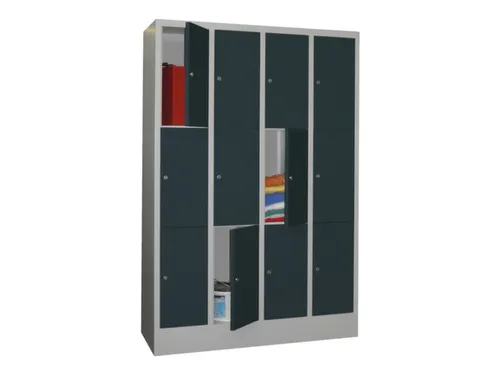 lockerkast,HxBxD 1850x1200x500mm,4x3vakken,RAL7035,front RAL7016