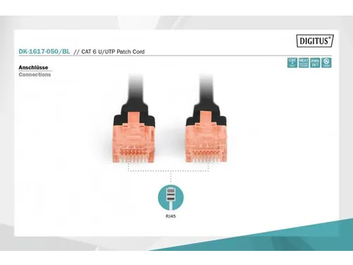 CAT 6 U-UTP patchkabel koper LSZH AWG 26/7 Lengte 5m Zwart