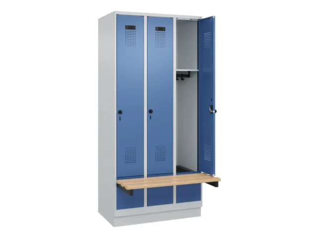locker met bank,HxBxD 1950x900x815mm,3vak,vak B 300mm,draaigrendel