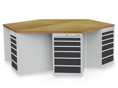 groepswerkbank,HxBxD 859x2500x2165mm,multiplexblad,6containers