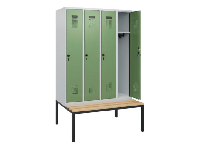 locker met bank,HxBxD 1950x1200x815mm,4vak,vak B 300mm,draaigrendel