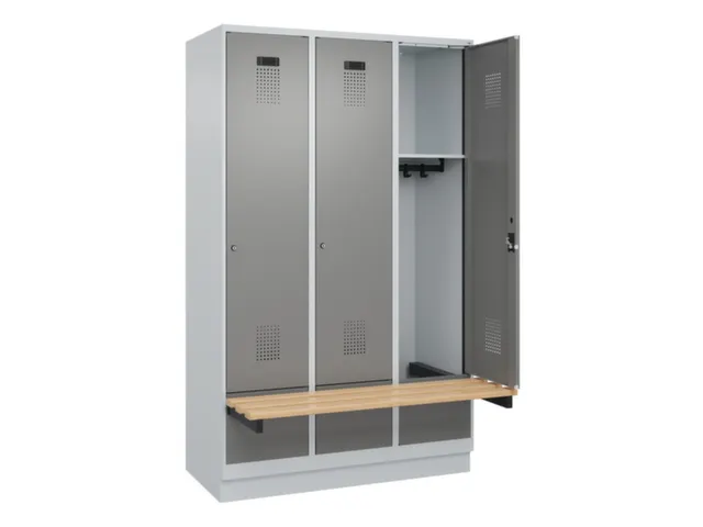 locker met bank,HxBxD 1950x1200x815mm,3vak,vak B 400mm,cilinderslot