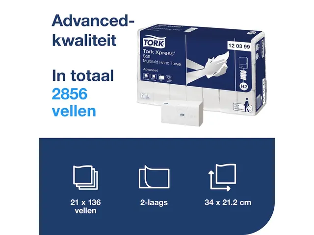 Tork 120399 Xpress H2 multifold M Handdoek Advanced Soft 21x136 vel