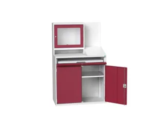 pc-kast monitorvak 1650x1050x550mm toetsenbordblad RAL7035+RAL3004 - 1