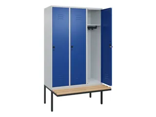 locker met bank,HxBxD 2120x1200x815mm,3vak,vak B 400mm,draaigrendel - 2