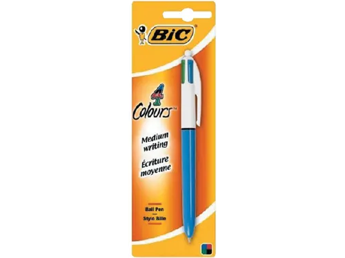 Balpen Bic 4kleuren medium lichtblauw blister à 1 stuk