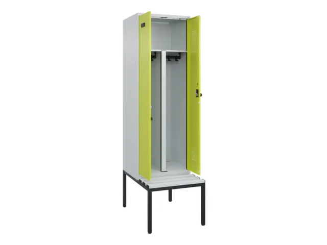 PBM-locker met bank,HxBxD 2120x600x815mm,2vak,vak B 300mm,draaigrendel