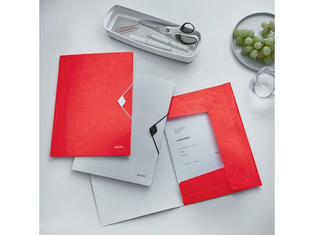 Elastomap Leitz WOW A4 3 kleppen PP rood