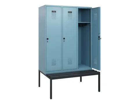 locker met bank,HxBxD 1950x1200x815mm,3vak,vak B 400mm,draaigrendel
