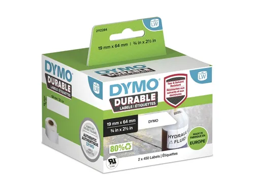 Etiket Dymo 1933085 industrieel 19x64mm 2 rollen á 450 stuks wit