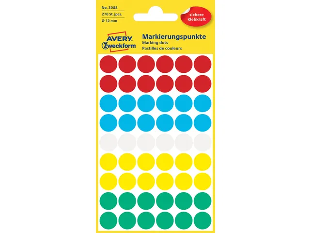 Etiket Avery Zweckform 3088 Rond Ø12mm Assorti 270 Stuks