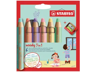 Kleurpotloden STABILO 880 woody slijper pastel assorti 6 stuks - 1