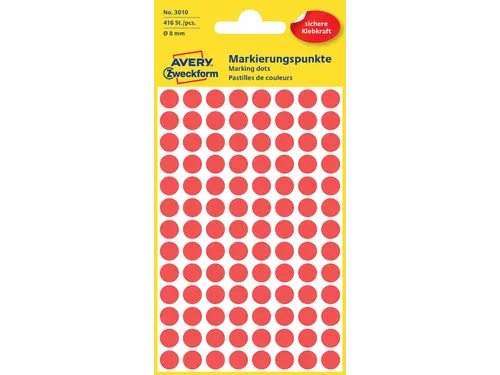 Etiket Avery Zweckform 3010 Rond Ø8mm Rood 416 Stuks