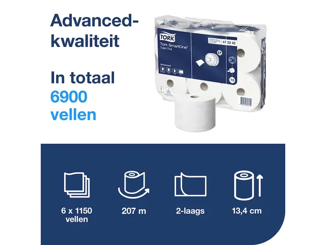 Tork Smartone 472242 Toiletpapier 2-laags T8 1150 vel Wit