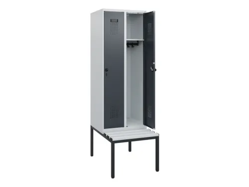 locker met bank,HxBxD 1950x600x815mm,2vak,vak B 300mm,draaigrendel