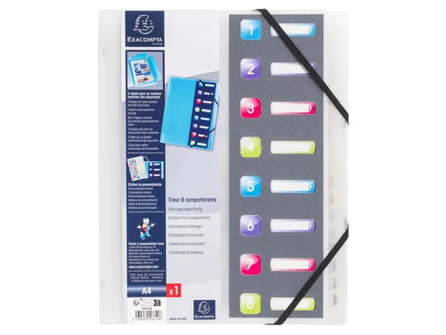 Sorteermap PP CRYSTAL 8 vak ass