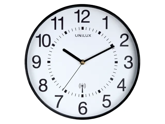 Wandklok Unilux Wave radio controlled Ø30cm zwart/wit cijfers