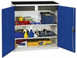 Materiaalkast 1000x1000x500mm 2legborden Uitschuifbaar 2laden Ral5010