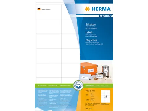 HERMA 4634 Premium etiketten A4 70x41mm Wit 4200 stuks