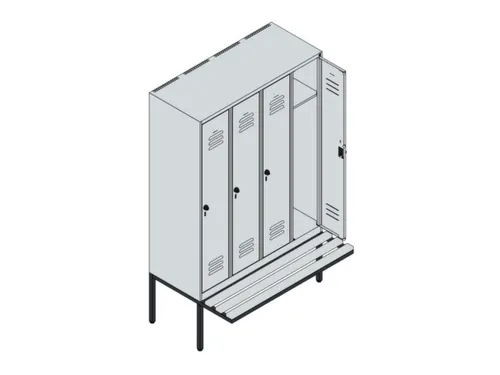 locker met bank,HxBxD 1950x1200x815mm,4vak,vak B 300mm,cil.-slot