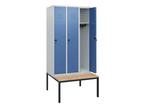 locker met bank,HxBxD 1950x900x815mm,3vak,vak B 300mm,draaigrendel