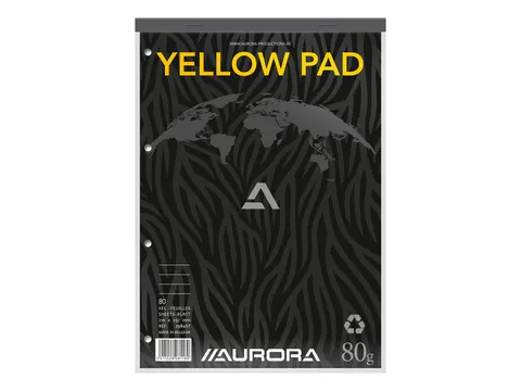 Cursusblok Aurora A4 lijn 4-gaats 160 pagina's 80gr geel