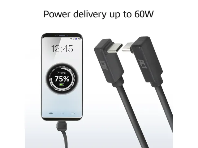 Kabel ACT USB-C hoek boven/beneden 10Gbps 1m