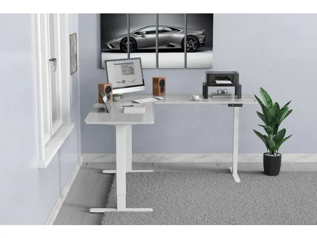 Elektrisch in hoogte verstelbaar tafelframe L-vormig Wit