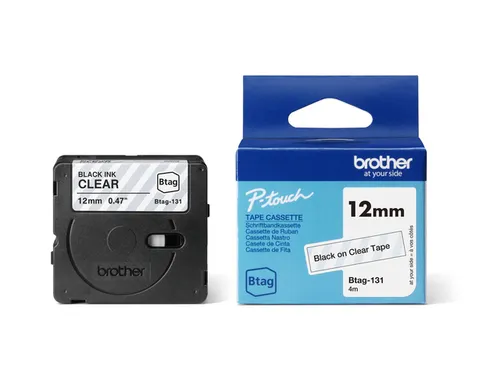 Labeltape Brother Ptouch Btag-131 12mm zwart op transparant