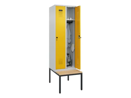 locker met bank,HxBxD 2120x600x815mm,2vak,vak B 300mm,draaigrendel