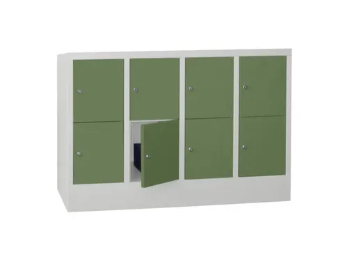 lockerkast,HxBxD 855x1200x500mm,4x2vakken,RAL7035,front RAL6011