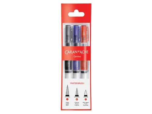 Penseel Caran d'Ache Water Brush medium, breed, fibre tip set à 3st