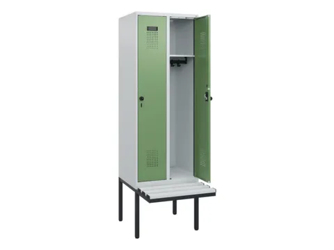 locker met bank,HxBxD 1950x600x815mm,2vak,vak B 300mm,draaigrendel