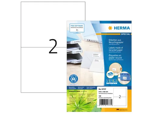 HERMA 10737 Etiketten gerecycled papier A4 210x148mm Wit 160 stuks