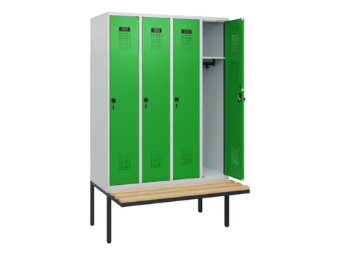 locker met bank,HxBxD 1950x1200x815mm,4vak,vak B 300mm,draaigrendel