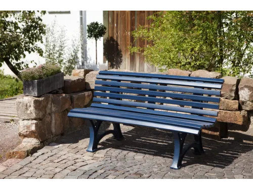 Kunststofbank 800x1500x450mm Zit H 450mm 13 Latten 2 Pootstellen Blauw